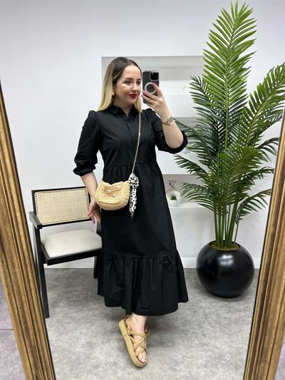 Orj Marka Poplin Siyah Elbise