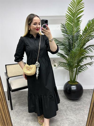 Orj Marka Poplin Siyah Elbise
