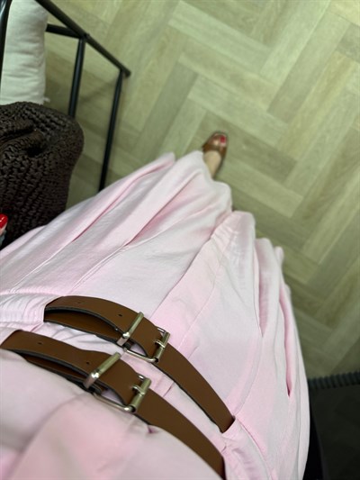 Orkide Bel Kemer Detaylı Tensel Elbise Pembe