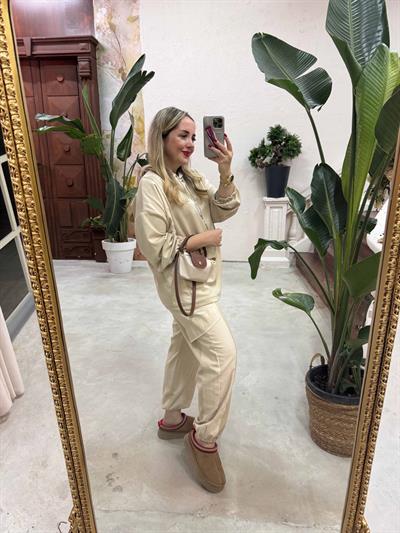 Orj Marka Tasarım Kapuşonlu Takım Bej