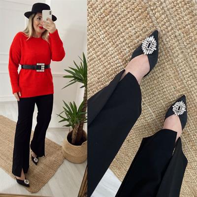 Paça Detaylı Beli Lastikli Kumaş Pantolon