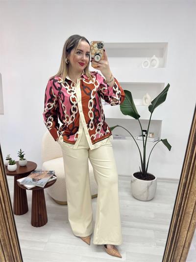 Palazzo Ekru Deri Pantolon