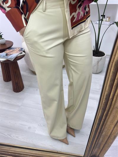 Palazzo Ekru Deri Pantolon