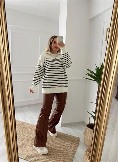 Palazzo Model Yüksek Bel Deri Pantolon Taba