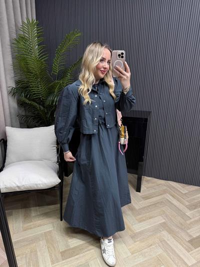 Palmiye Paraşüt Kumaş Ceketli Elbiseli Takım Antrasit