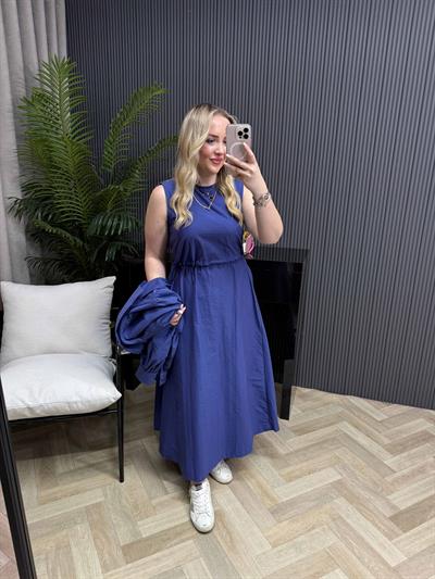 Palmiye Paraşüt Kumaş Ceketli Elbiseli Takım İndigo