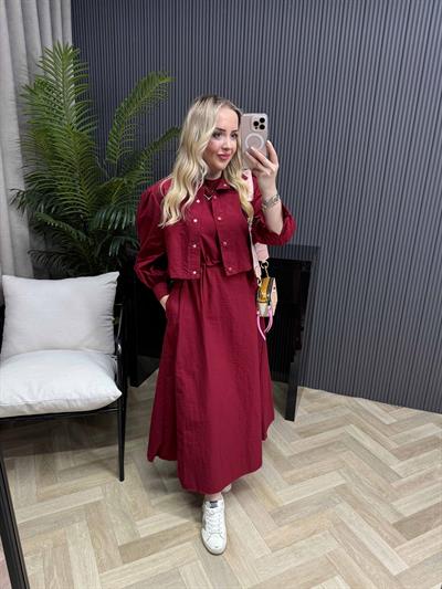 Palmiye Paraşüt Kumaş Ceketli Elbiseli Takım Bordo