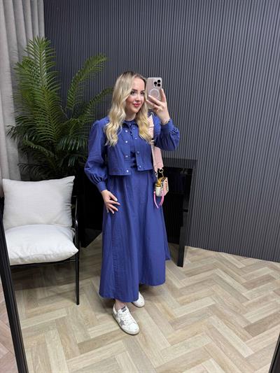 Palmiye Paraşüt Kumaş Ceketli Elbiseli Takım İndigo