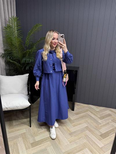 Palmiye Paraşüt Kumaş Ceketli Elbiseli Takım İndigo