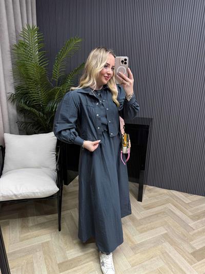 Palmiye Paraşüt Kumaş Ceketli Elbiseli Takım Antrasit