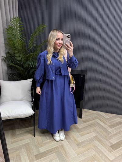 Palmiye Paraşüt Kumaş Ceketli Elbiseli Takım İndigo