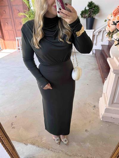 Pamela Vatkalı Degaje Yaka Tasarım Elbise Haki