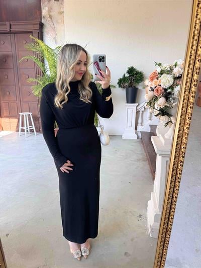 Pamela Vatkalı Degaje Yaka Tasarım Elbise Siyah