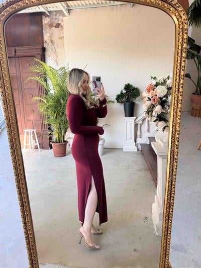 Pamela Vatkalı Degaje Yaka Tasarım Elbise Bordo