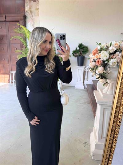 Pamela Vatkalı Degaje Yaka Tasarım Elbise Siyah