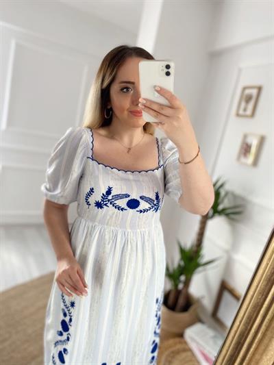 Pamuk Kumaş İşleme Detaylı Elbise