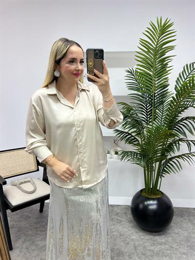 Pamuk Saten Gömlek Gümüş