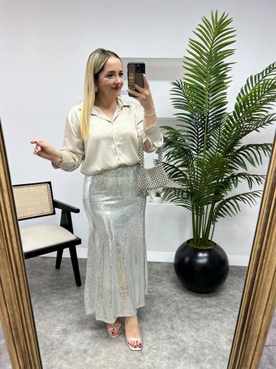 Pamuk Saten Gömlek Gümüş