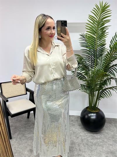 Pamuk Saten Gömlek Gümüş