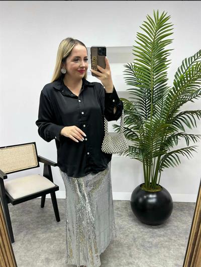 Pamuk Saten Gömlek Siyah