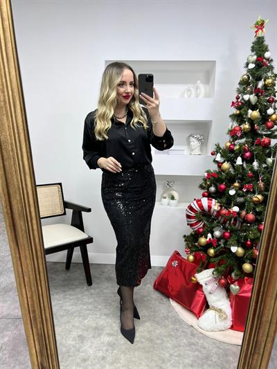 Pamuk Saten Gömlek Siyah