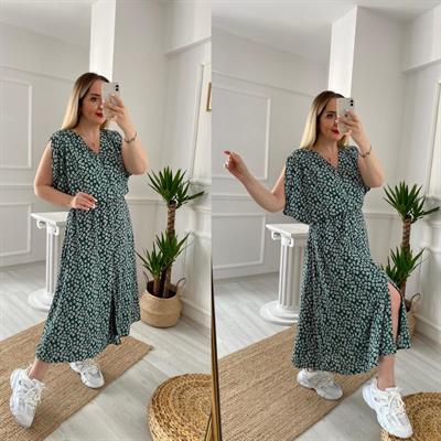Papatya Desenli Kol Detaylı Elbise