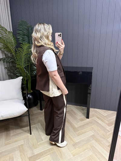 Paraşüt Detaylı Yelekli Tasarım Takım Acı Kahve