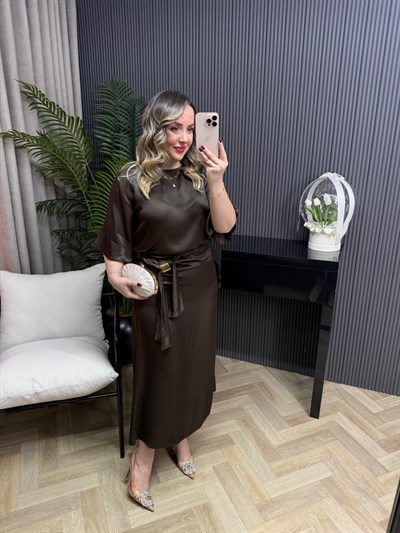 Paris Gold Detaylı Tasarım Saten Takım Acı Kahve