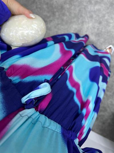 Parla Belden Büzgülü Mavi Pembe Desenli