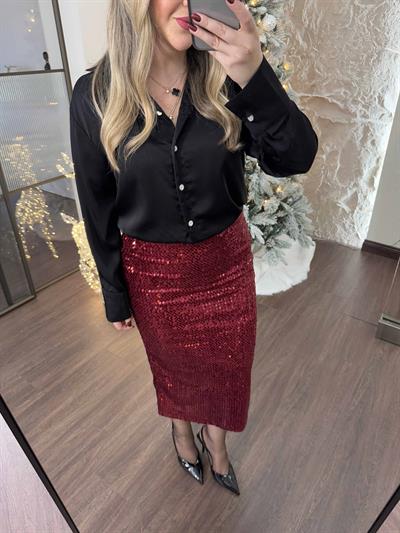 Payet Etek Midi Bordo