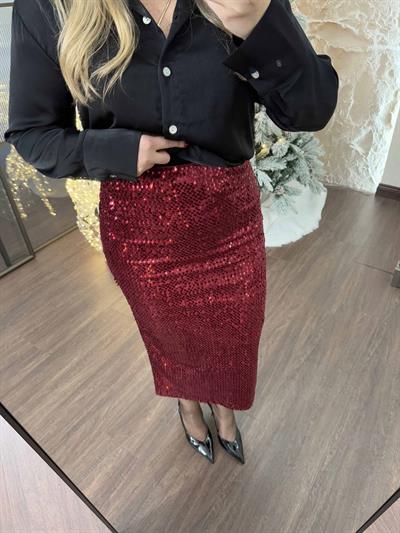 Payet Etek Midi Bordo