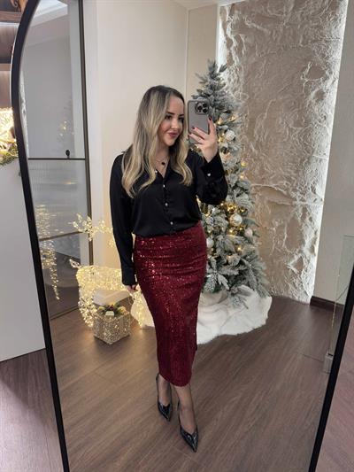 Payet Etek Midi Bordo