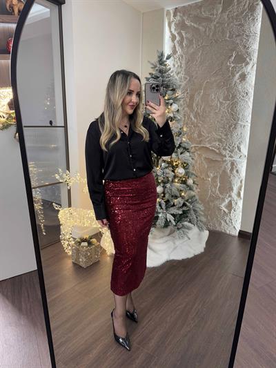 Payet Etek Midi Bordo