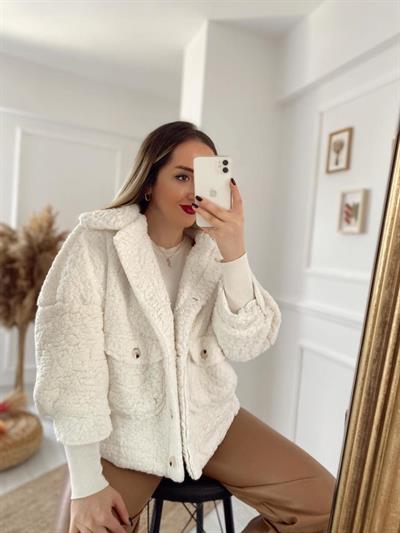 Peluş Mont Ekru