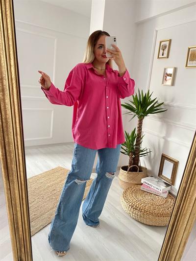 Pembe Bf Keten Gömlek