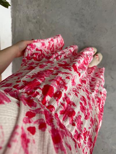 Pembe Çiçekli Beli Lastıklı Elbise