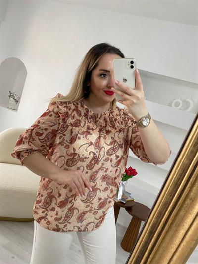 Pembe Desenli Şifon Bluz