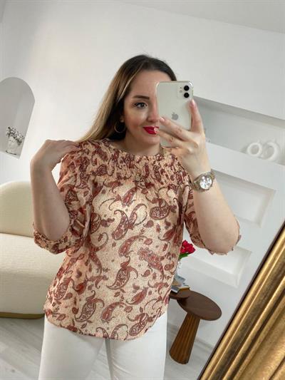 Pembe Desenli Şifon Bluz