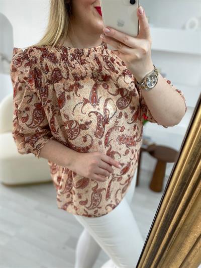 Pembe Desenli Şifon Bluz