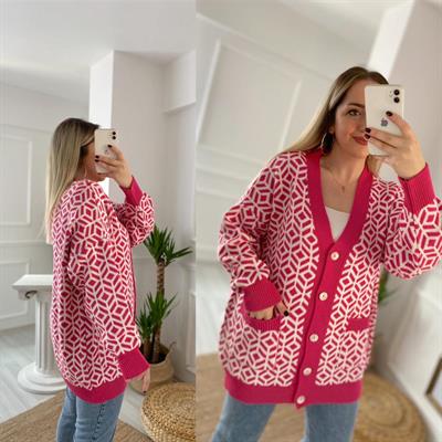 Pembe Detaylı Cepli Hırka