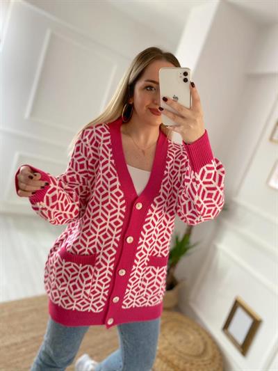 Pembe Detaylı Cepli Hırka