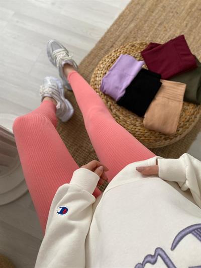 Pembe Fitilli Geniş Bel Detaylı Tayt