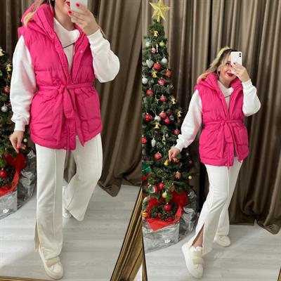 Pembe Kapüşonlu Şişme Yelek