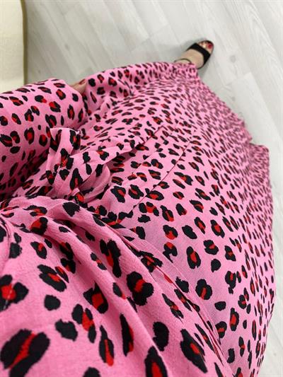 Pembe Kirmizi Desenli Kruvaze Model Elbise