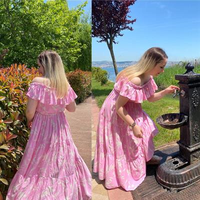 Pembe Madonna Yaka Prenses Elbise