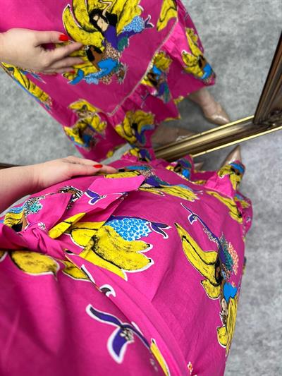 Pembe Renk Eteği Firfir Poplin Balon Kol Elbise