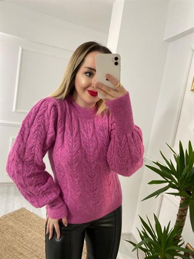 Pembe Saç Örgü Kazak