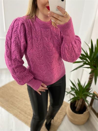 Pembe Saç Örgü Kazak