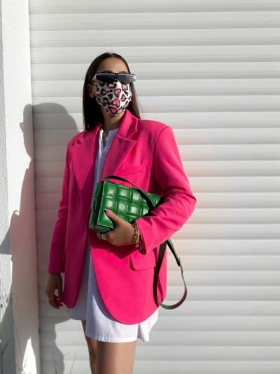 Pembe Tek Düğmeli Ceket