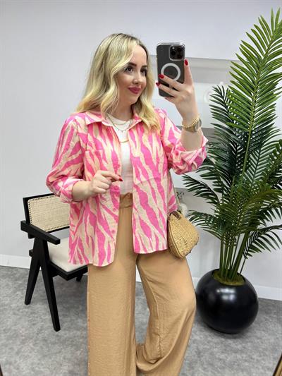 Pemce Camel Zebra Tensel Keten Gömlek